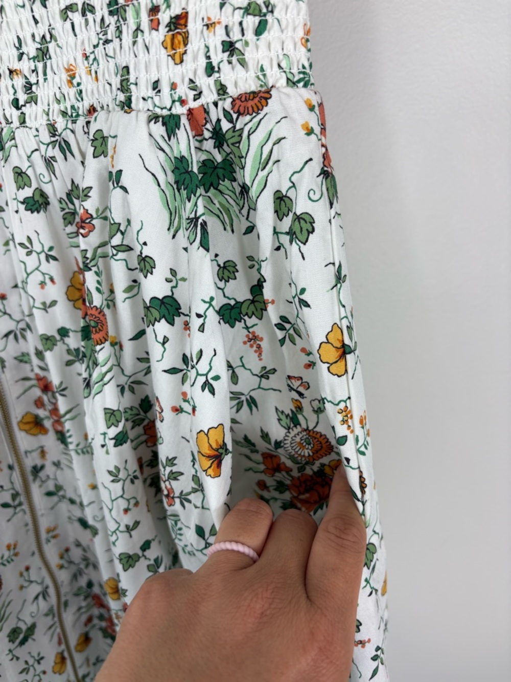 Anthropologie The Tommie cap sleeve smocked front zip floral midi - Picture 10 of 14